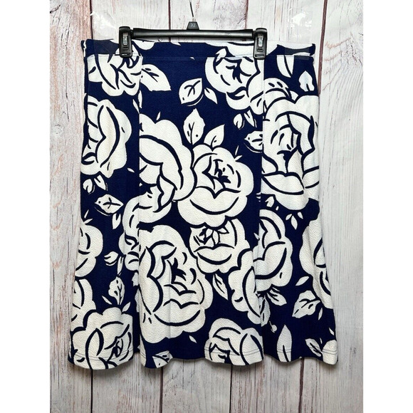 Maeve Anthropologie Women's Flared Floral Print Skirt Blue White Button Front XL - Picture 2 of 9